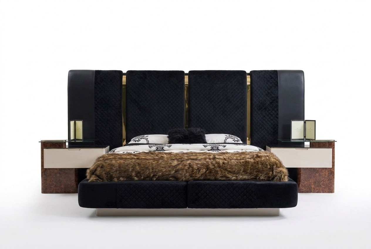 Modern Bedroom Set Bed 2x Bedside Tables Design Furniture 3 pcs.