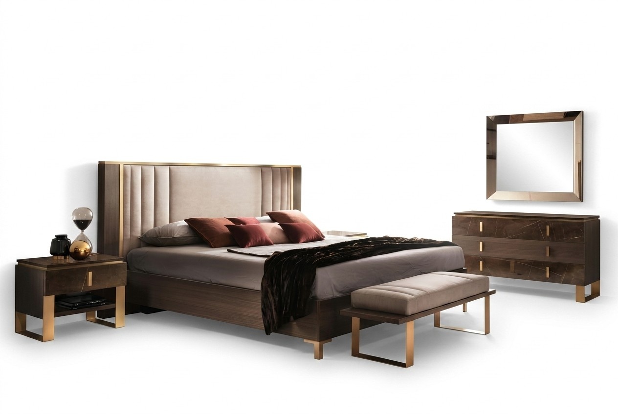 Modern Bedroom Set Bed Bedside Table Stool 4pcs. Complete set of accessories