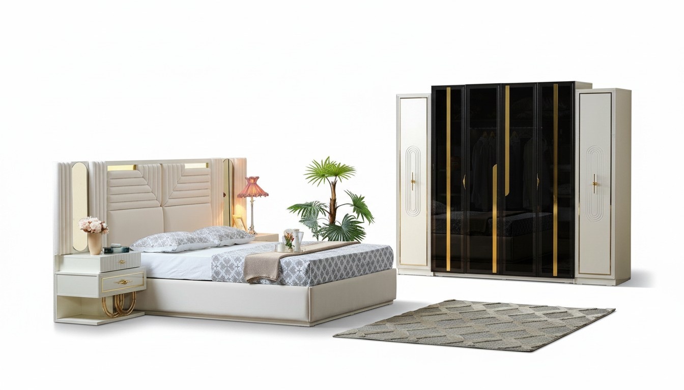 Modern bedroom set bed + 2x nightstands+dresser 4 pcs.