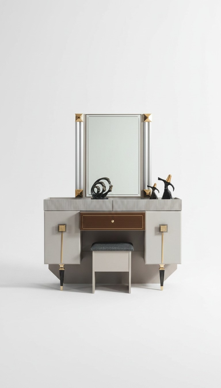 Modern bedroom wood furniture dressing table stool mirror set
