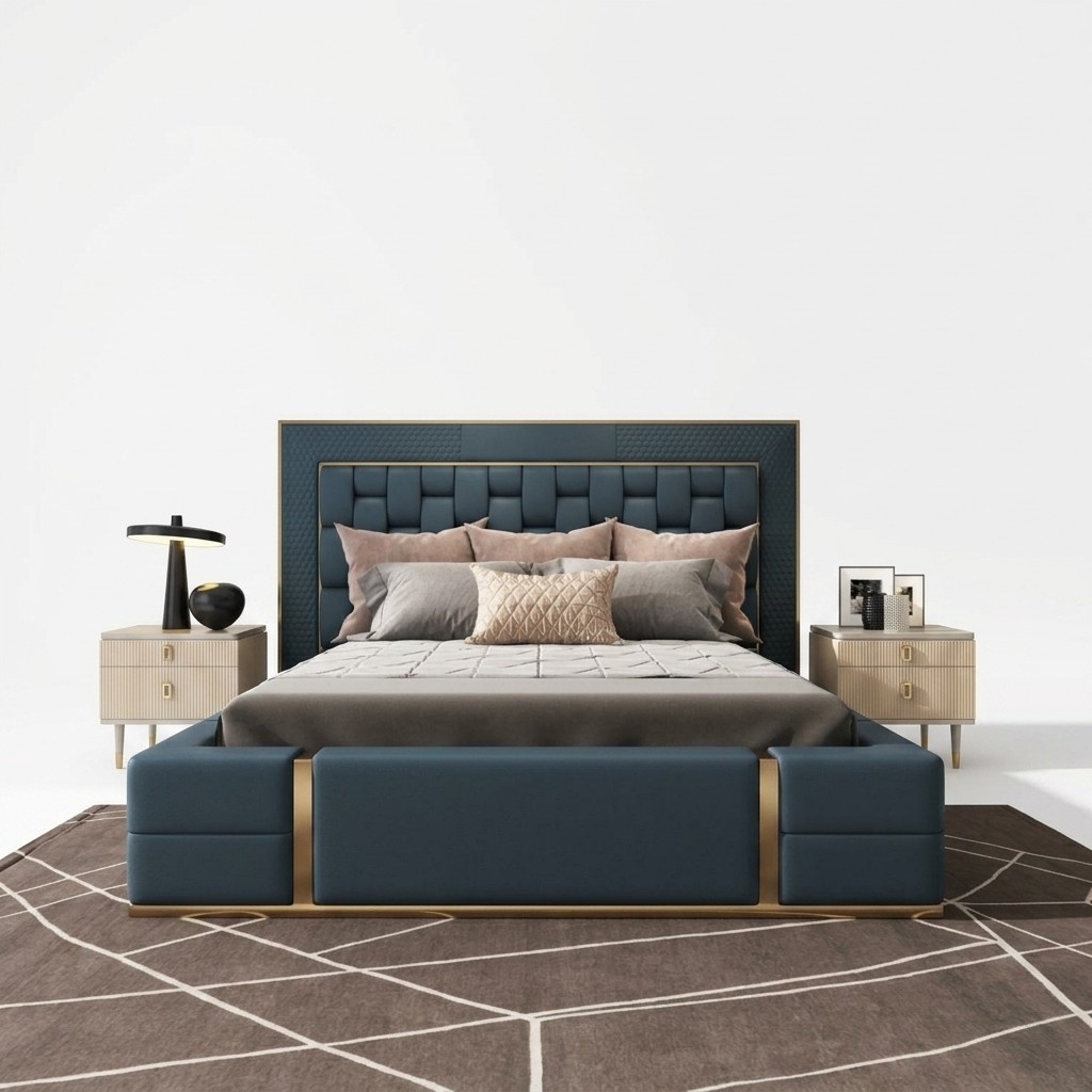 Modern Beds Luxury Bedroom New Bed Design Luxury Blue Double Bed
