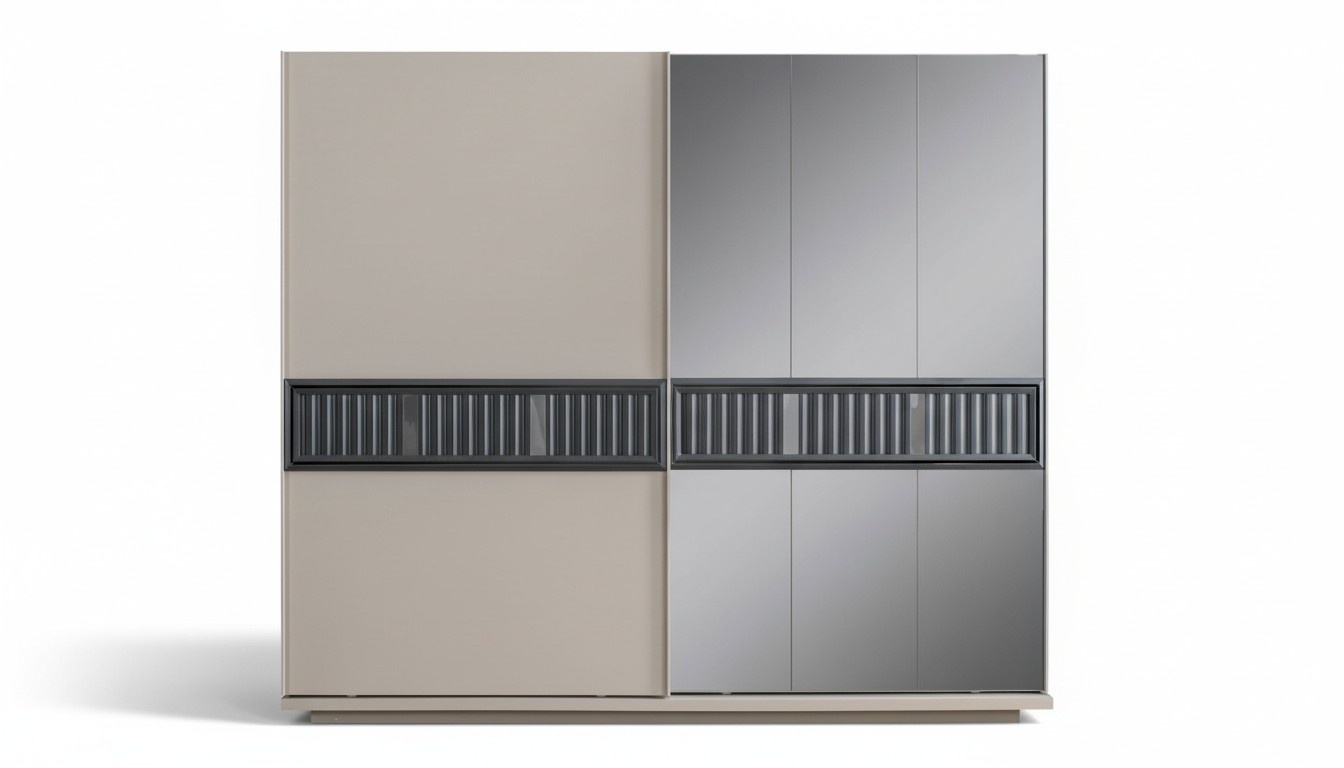 Modern beige bedroom wardrobe mirror cabinet wood furniture