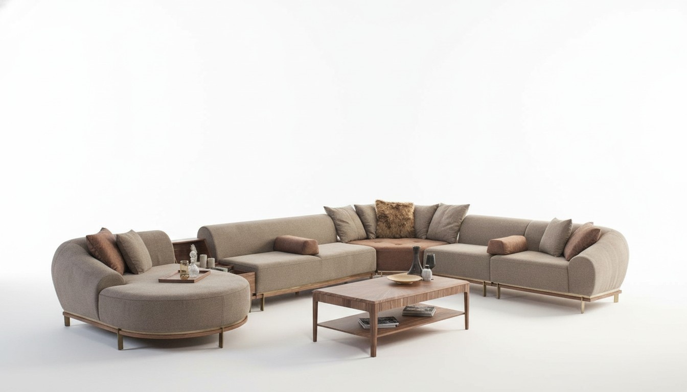 Modern beige corner sofa U-shape living area living room luxury sofas
