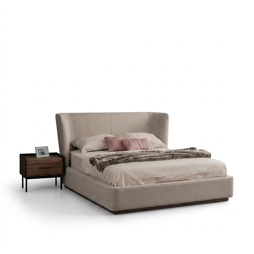 Modern Beige Double Bed Bedroom Set 2x Bedside Tables Luxury New Furniture