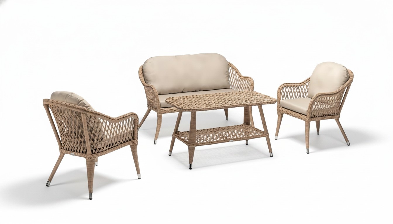 Modern beige garden furniture luxury sofa set table high-quality armchair seating group