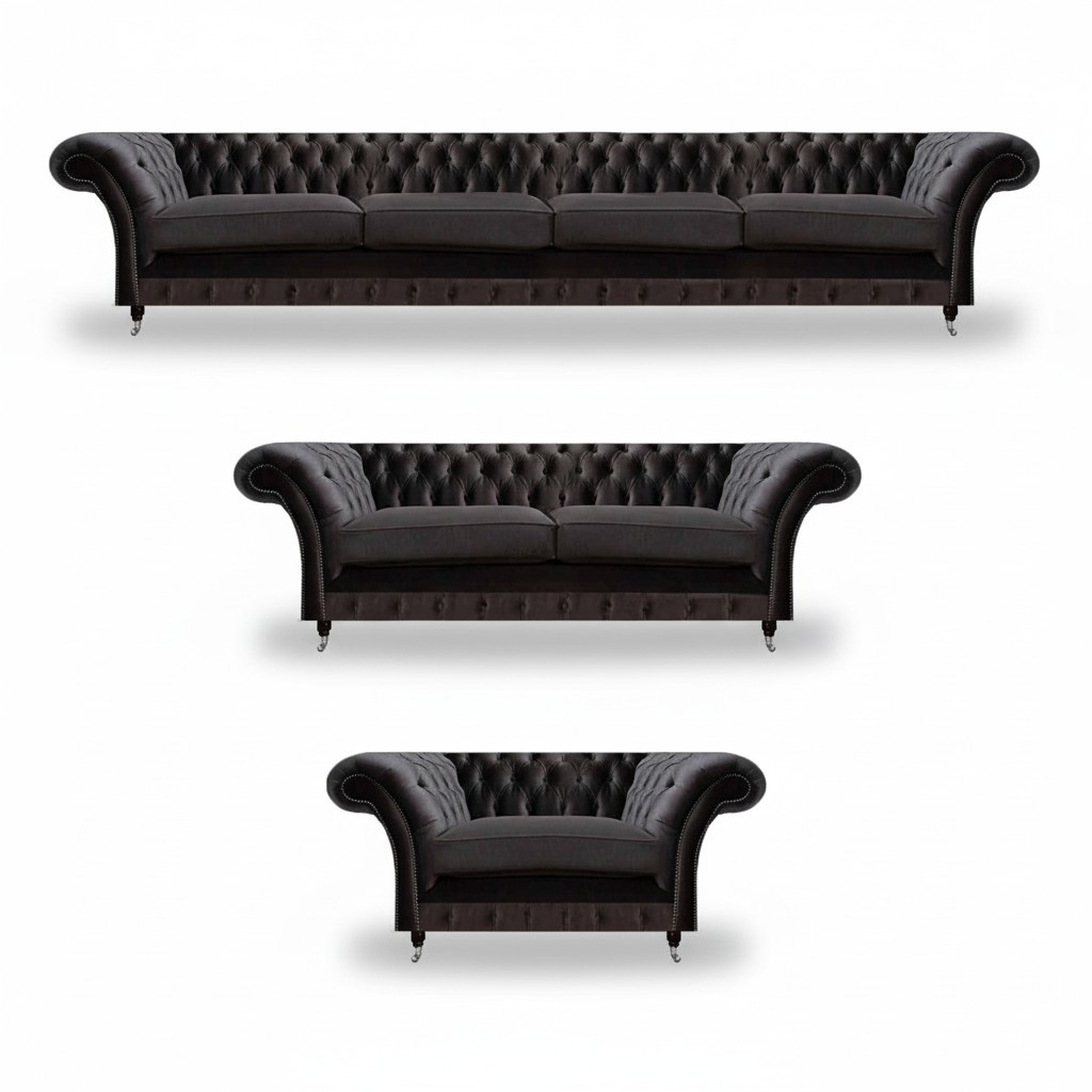 Modern Black Chesterfield Sofas Designer Living Room Couch 3-piece Set