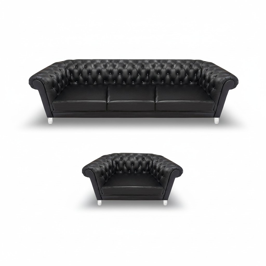 Modern Black Chesterfield Upholstered Furniture Exclusive Leather Sofa Armchair