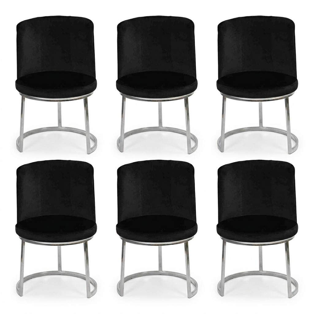 Modern black designer 6x chairs with stainless steel legs Dining chairs
