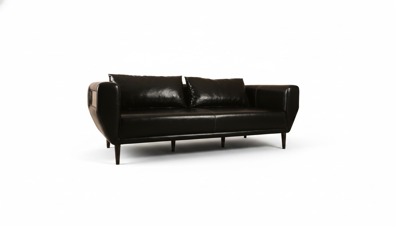 Modern black leather sofa for the study.