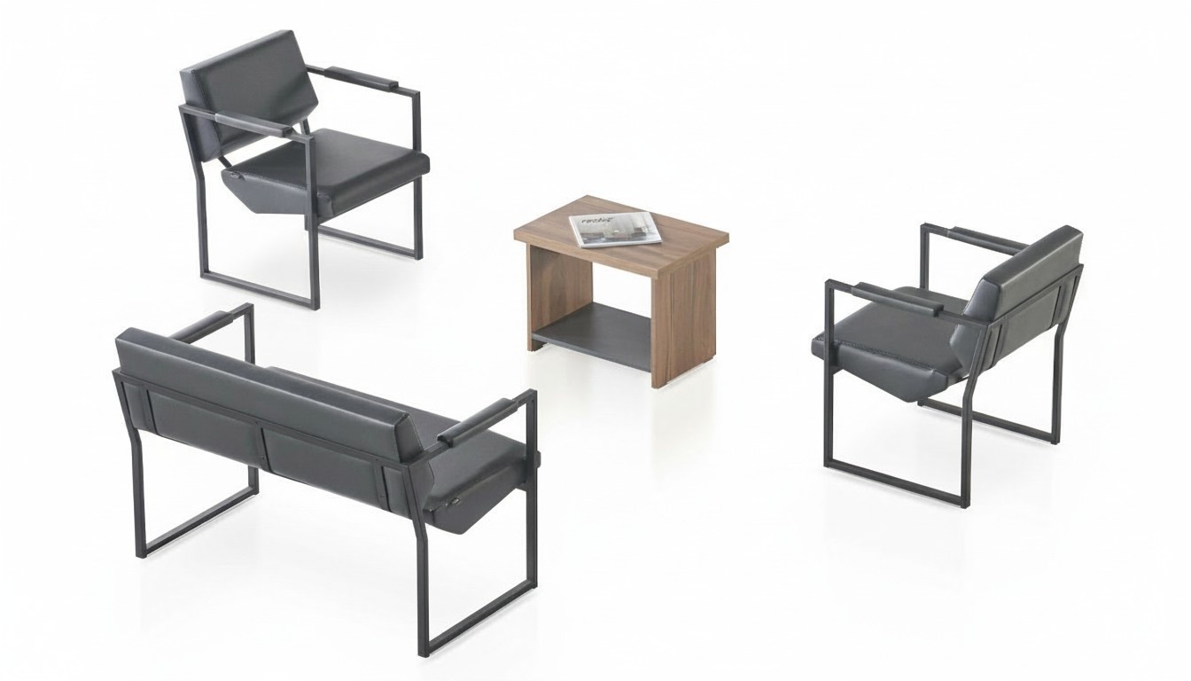 Modern black waiting room set stylish 2-seater coffee table armchair