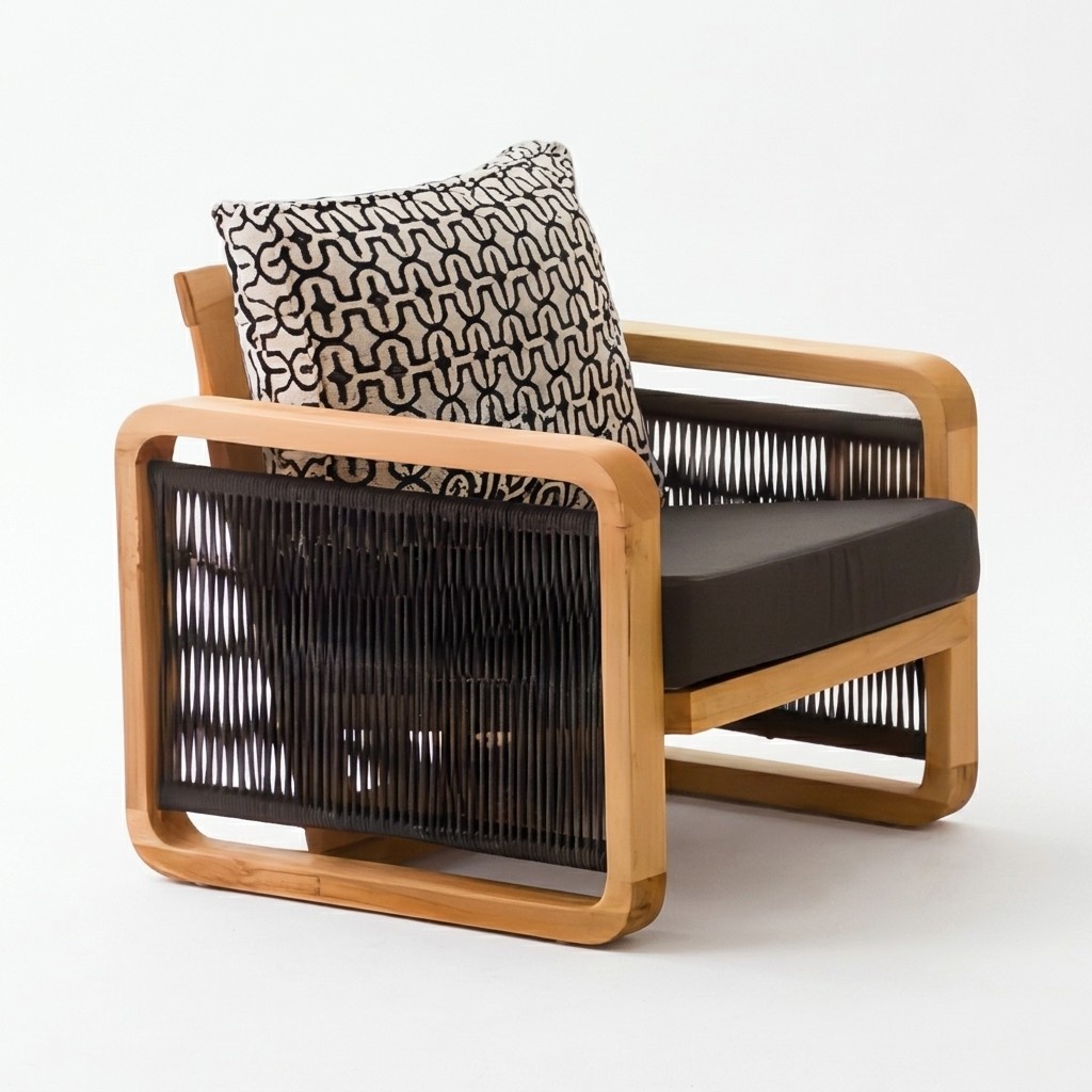 Modern black wooden chair for terrace and balcony