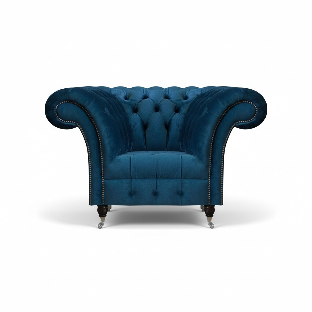 Modern Blue Chesterfield Armchair Designer Seating Furniture Living Room Chair