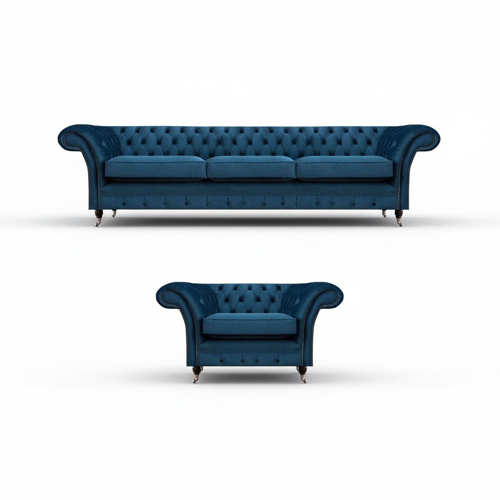 Modern Blue Chesterfield Sofas Living Room Three-Seater Armchair Couches