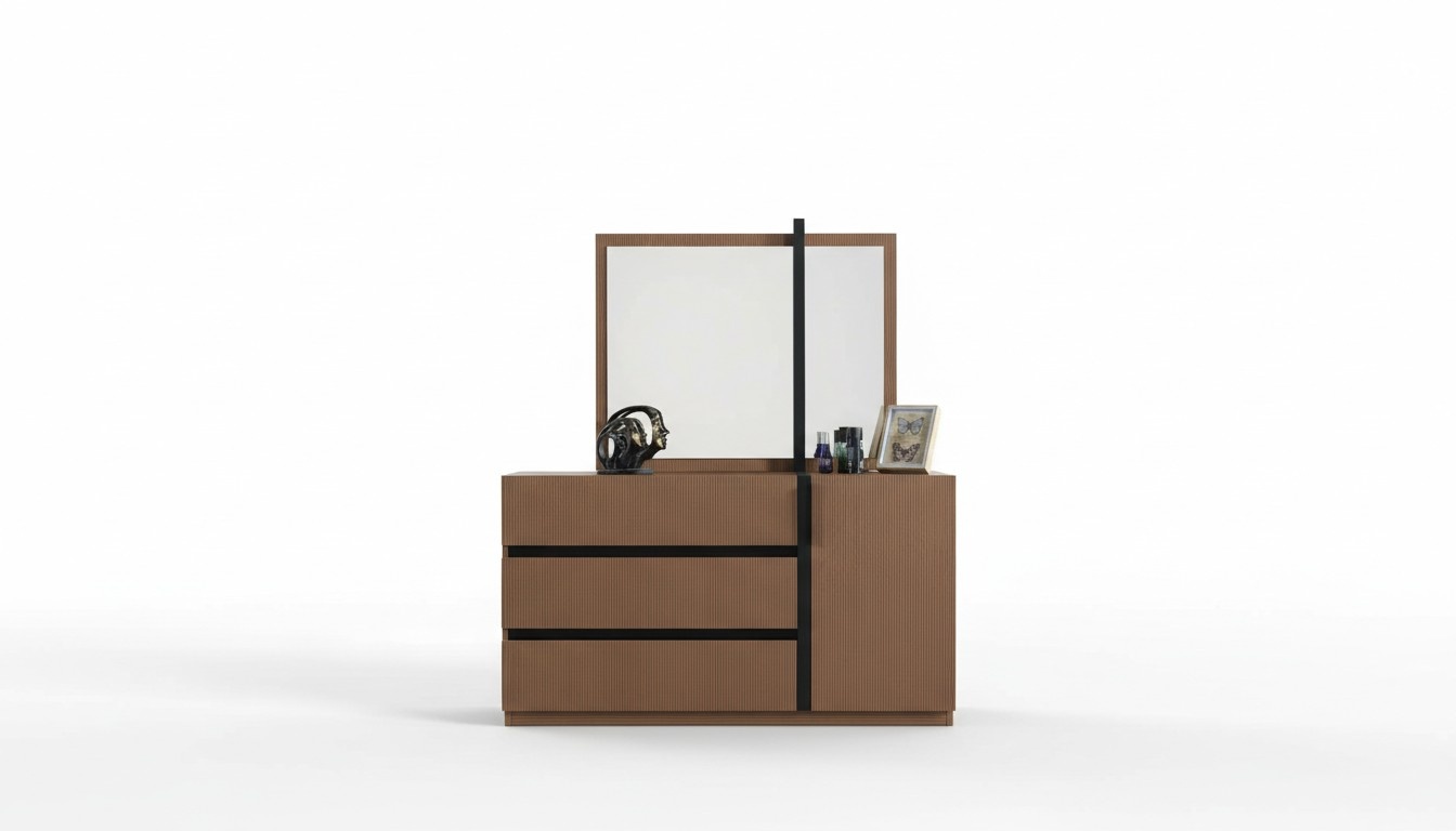 Modern brown bedroom chest of drawers 3x drawers 1 door wooden furniture