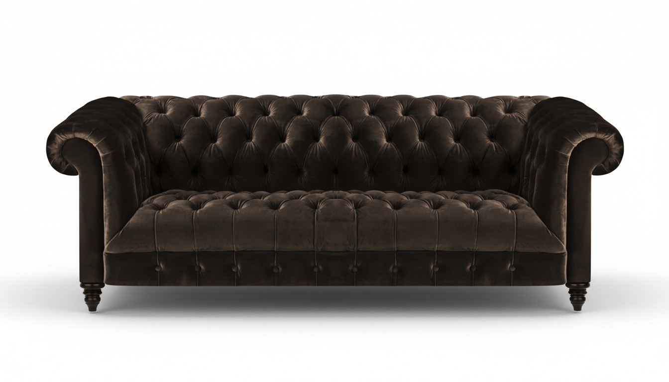 Modern Brown Chesterfield Sofa Designer Fabric Sofas Elegant Upholstered Furniture