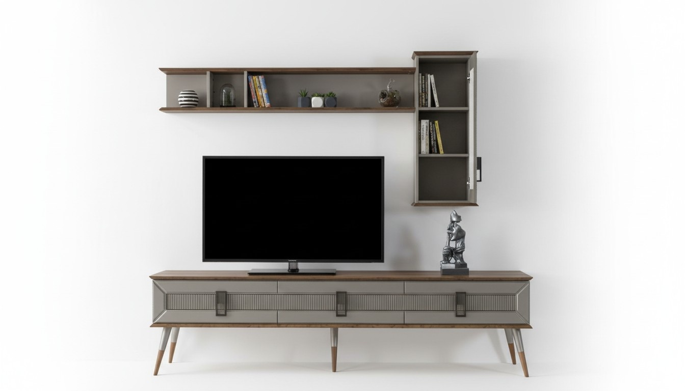 Modern brown living room furniture Robust sideboard Designer shelf 2 pcs