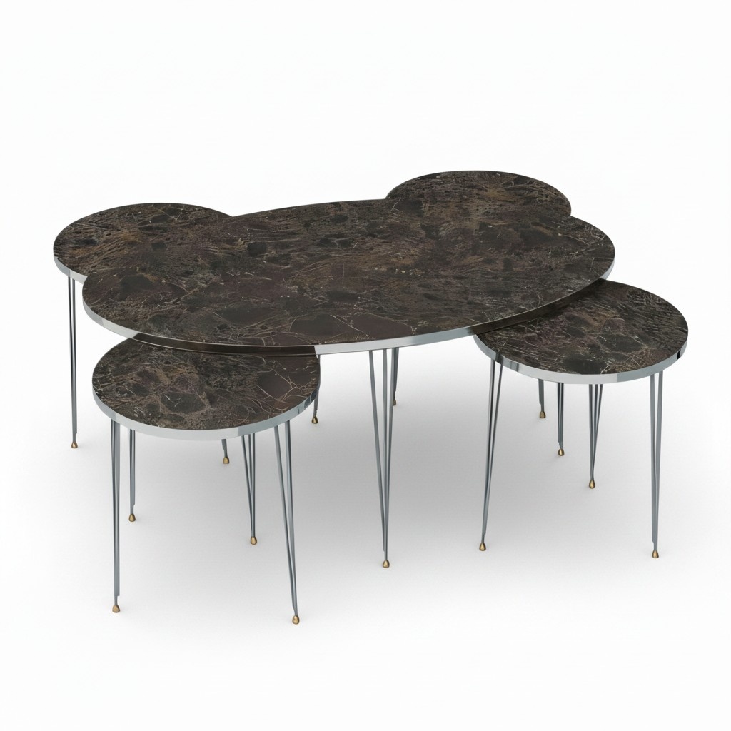 Modern black wooden coffee table with side tables
