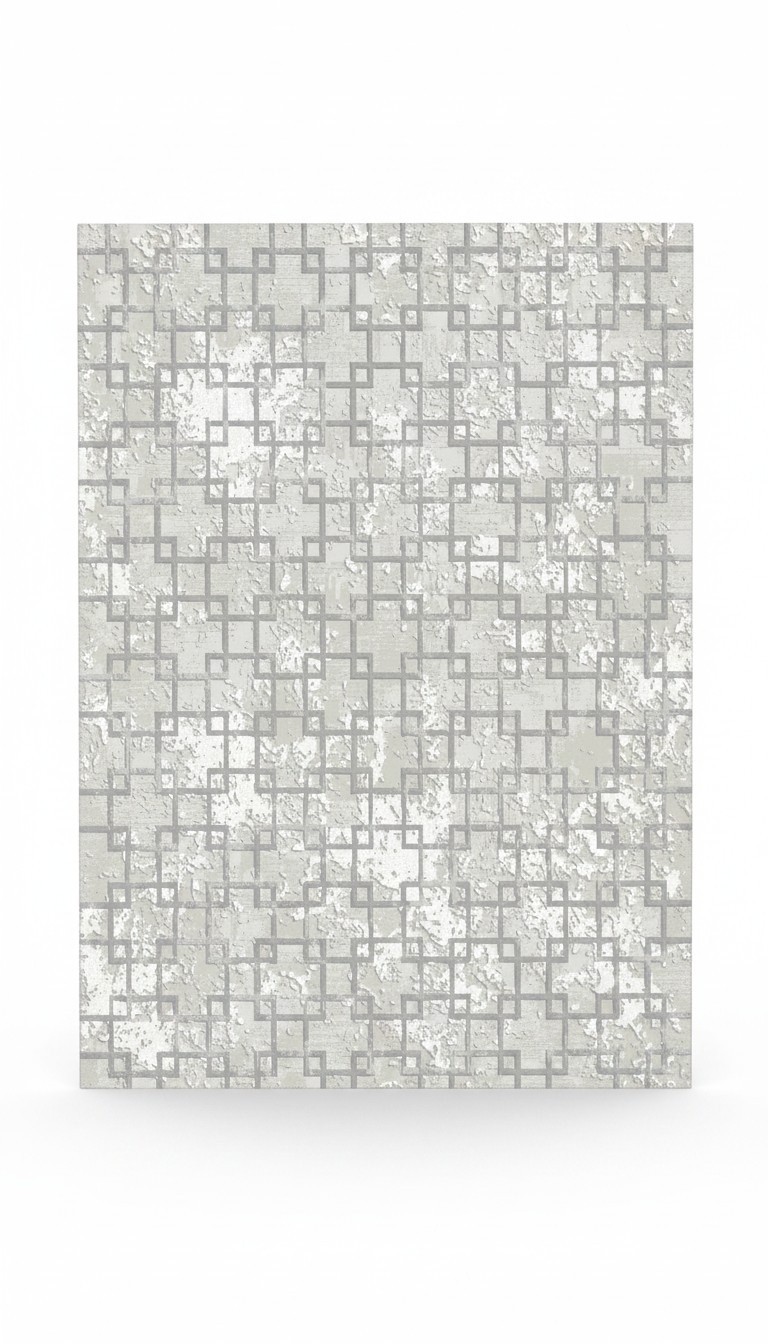 Modern rug with square patterns, short pile, gray, living room rugs.