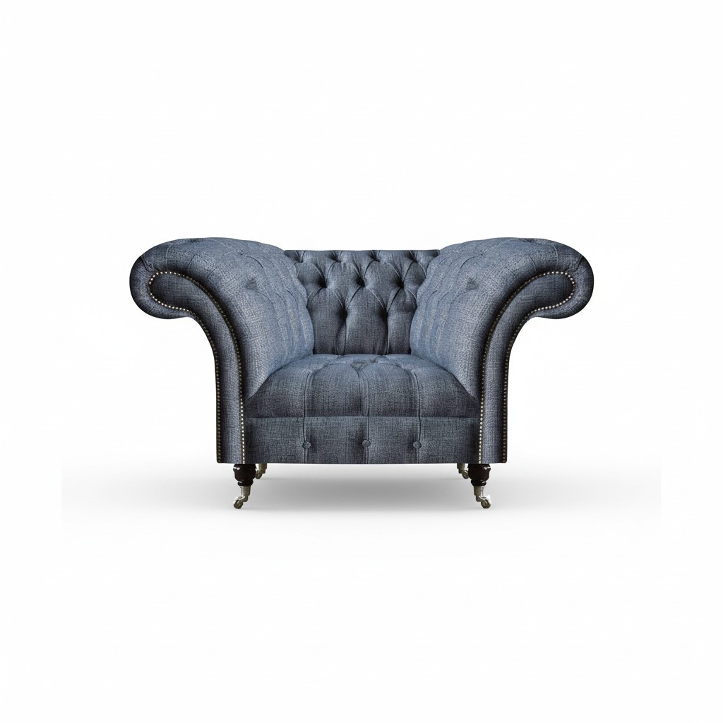 Modern Chesterfield Single Seater Grey Living Room Textile Armchair 1 Seater