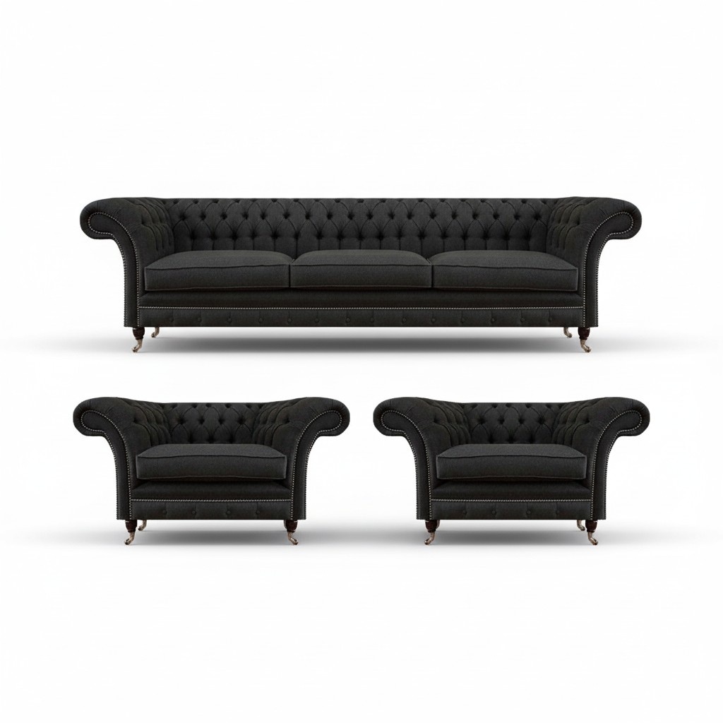 Modern Chesterfield Black Seat Couch Sofa Set Armchair 3-Seater