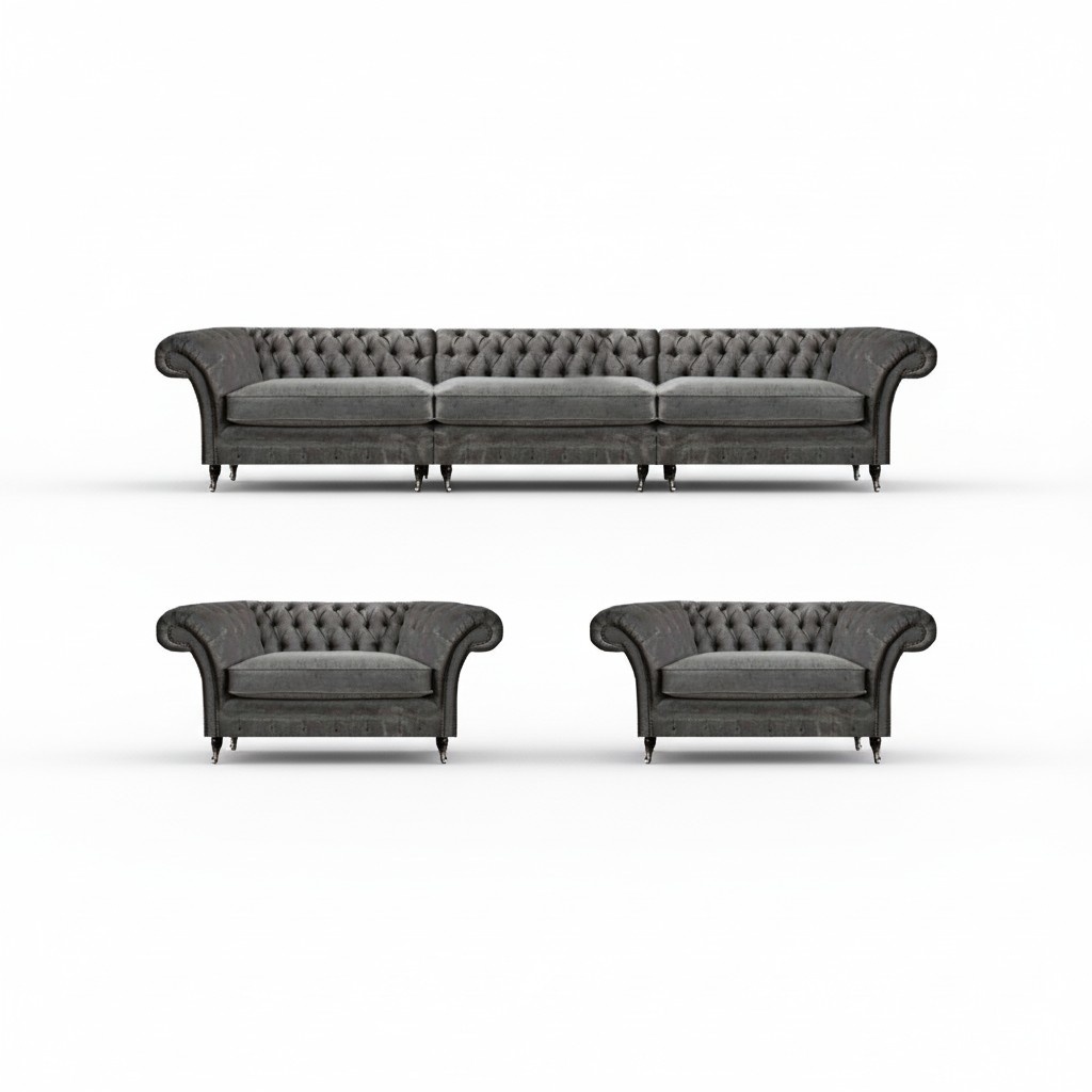 Modern Chesterfield Sofa Set Designer Upholstered Couches 3+1+1 Seater