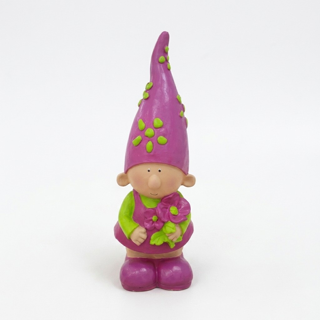 Colorful decorative garden figure designed as a green pink colored dwarf 80cm