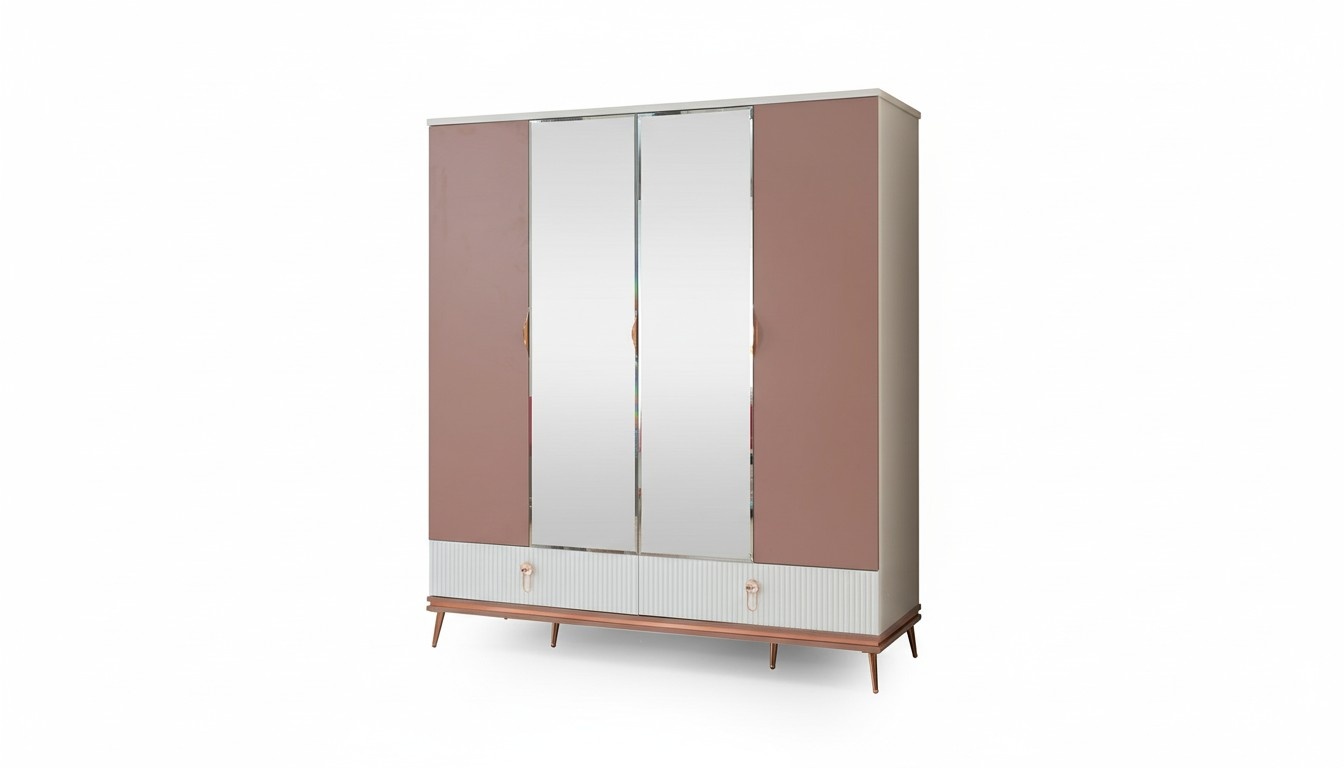 Modern children\'s room glass cabinet wooden wardrobe 4-door furniture