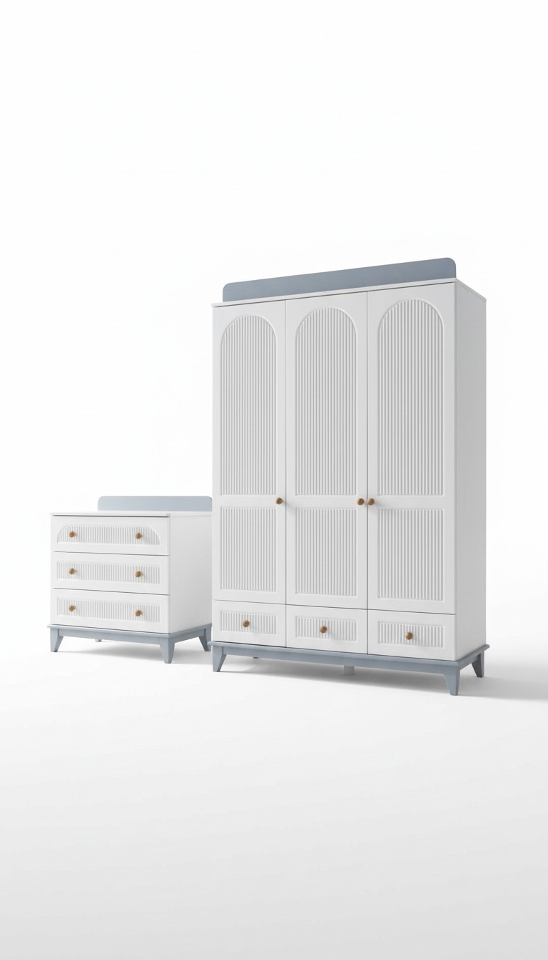 Modern children\'s room set wardrobe dresser desk white 3-piece new