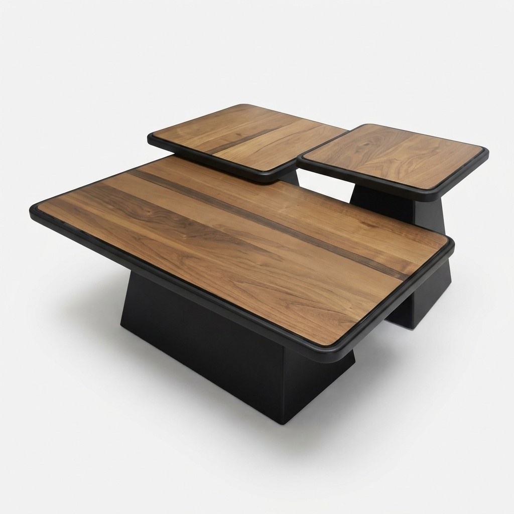 Modern coffee table set living room luxury furniture 3x wooden side tables