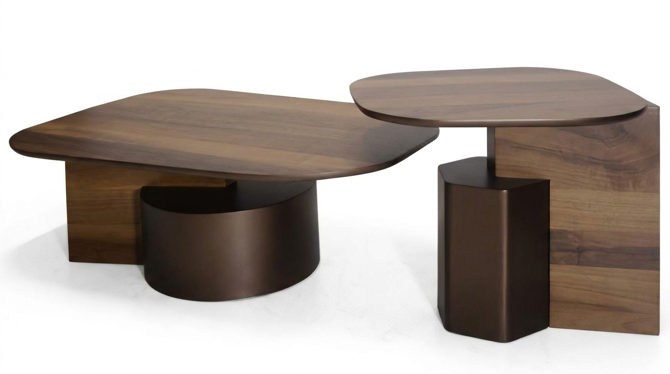 Modern coffee table set living room luxury furniture 2x wooden side tables