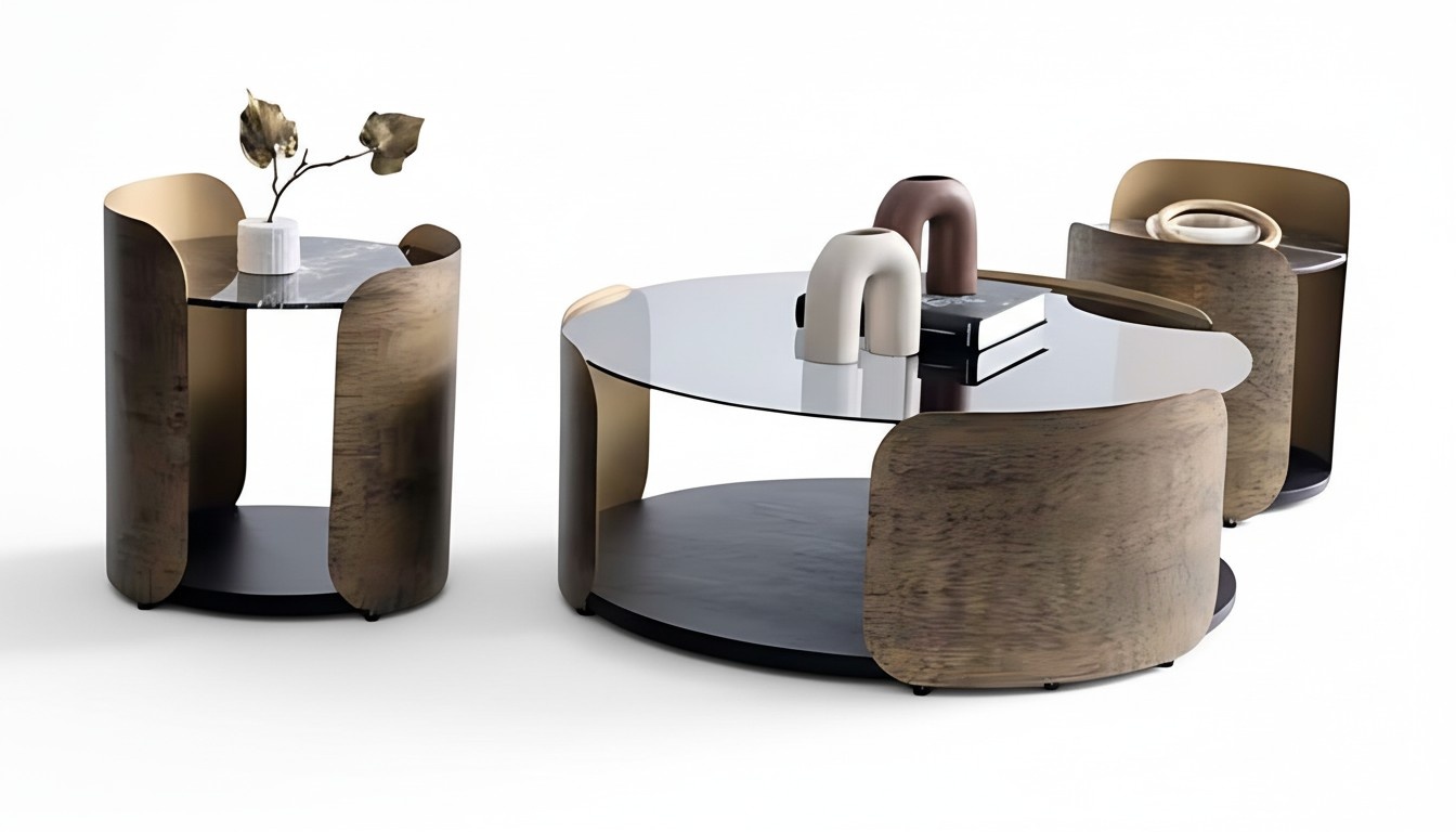 Modern coffee table with two stylish side tables.