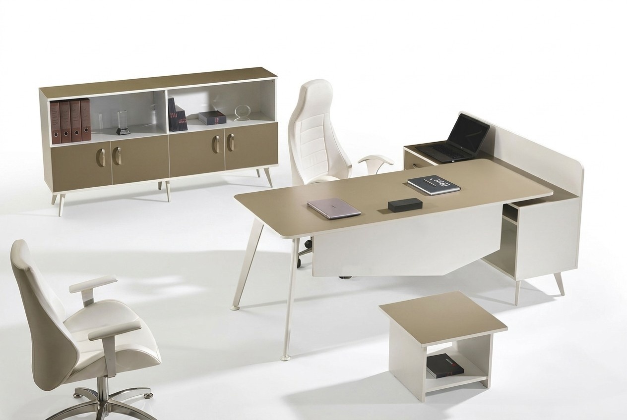 Modern corner office desk white office 3-piece wooden set group