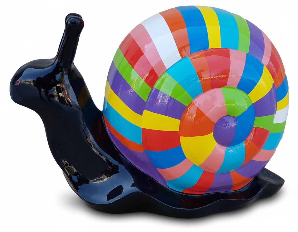 Abstract decorative gloss sculpture designed as a snail with a colorful shell 34cm
