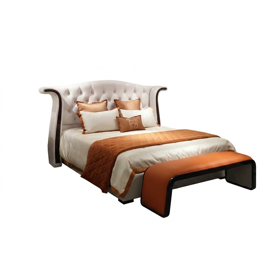 Chesterfield design modern style leather double bed made of real wooden frame stainless steel