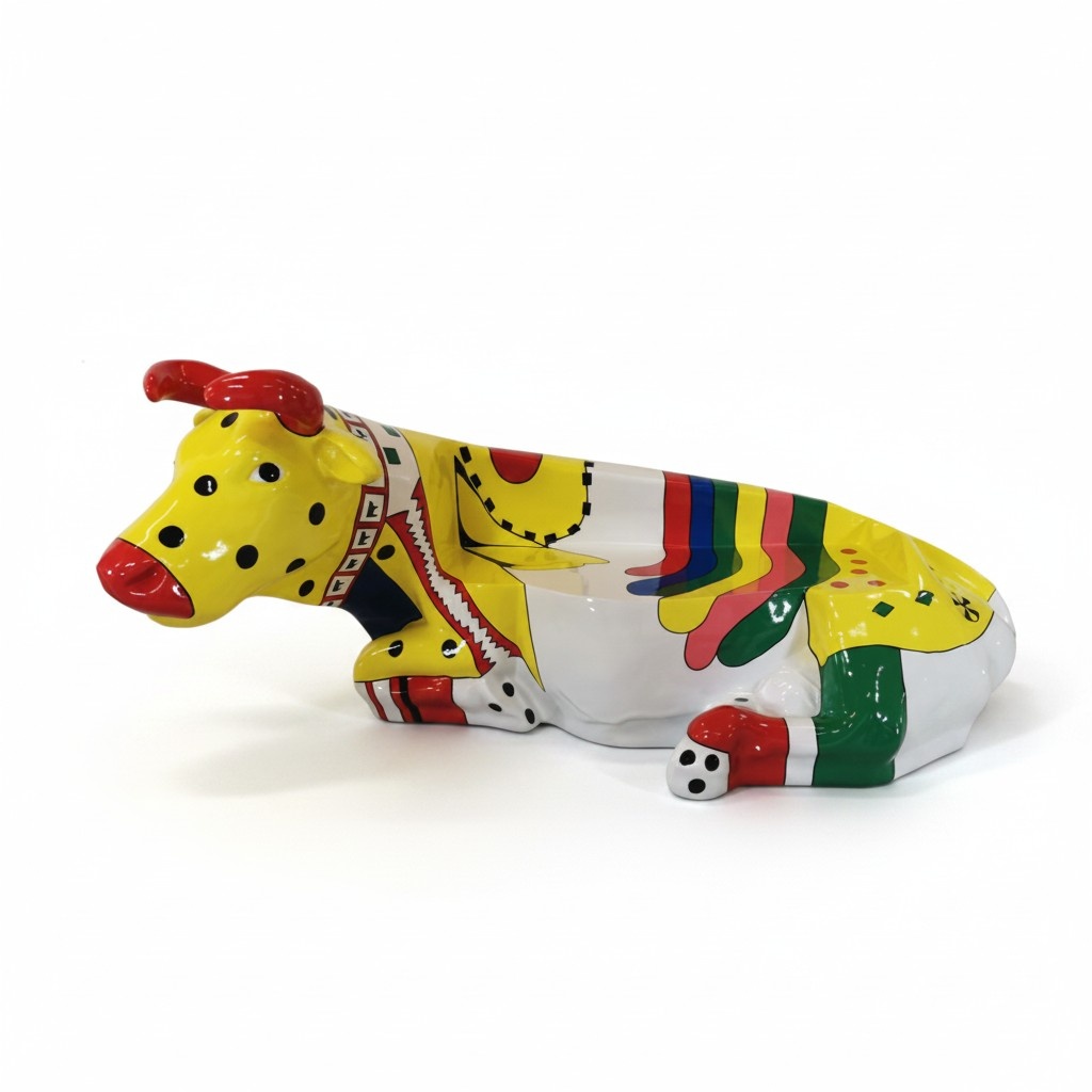 Abstract decorative lying cow sculpture with colorful patterns 98x200cm sizes