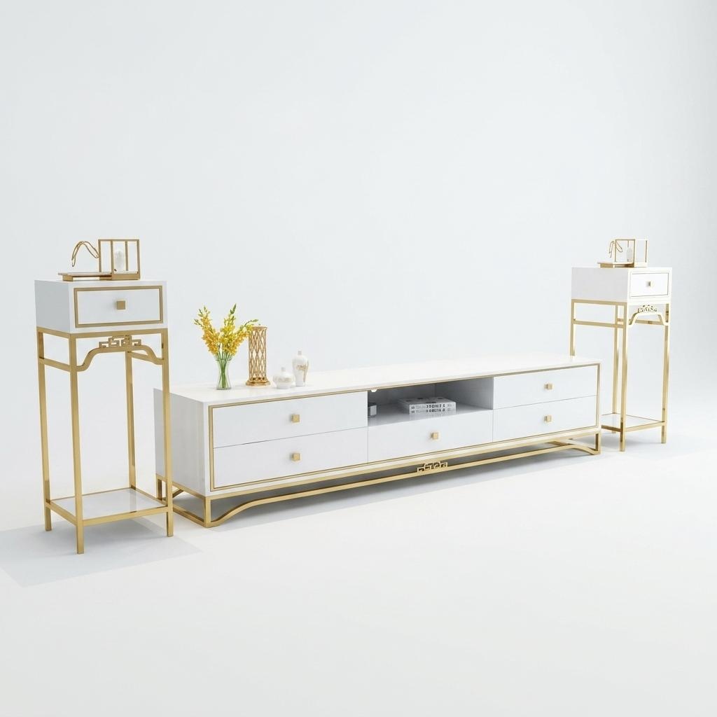 Modern style decorative living room set of rectangular RTV lowboard & 2x-stands