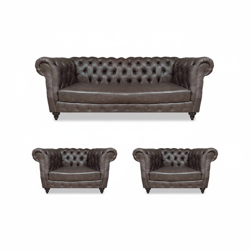 Modern Design Set 3-piece Chesterfield Living Room 2x Armchairs Furniture