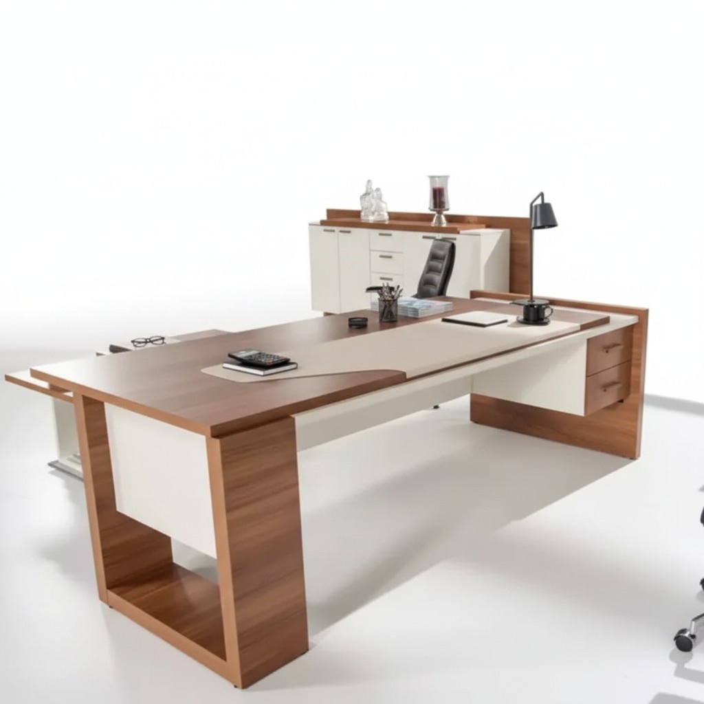 Modern desk Luxury office furniture brown wood drawers Exclusive