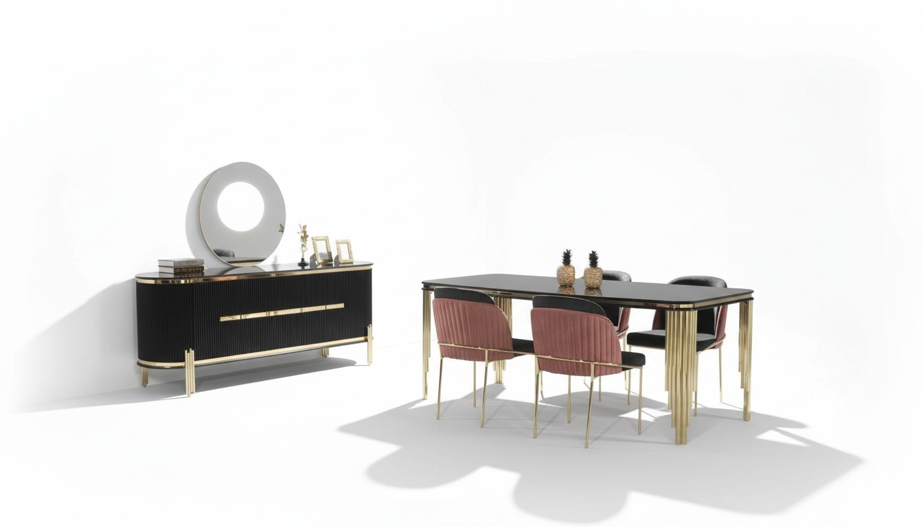 Modern dining room furniture dining set dining table chairs black stainless steel furniture