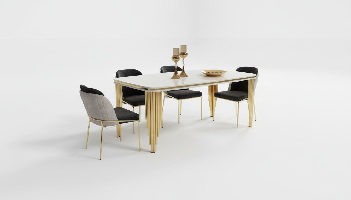 Modern dining room furniture luxury dining area dining table dining set chairs white 5pcs