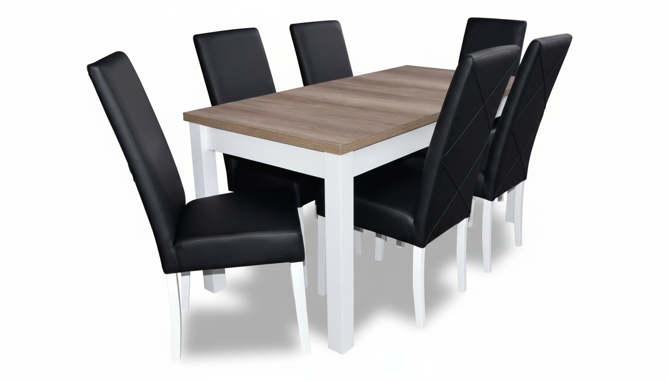 Modern Dining Room Leather Table Chair Set Complete Set 7 Piece Set Chairs