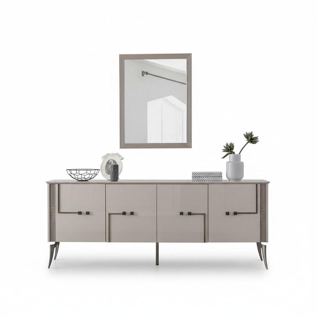 Modern dining room set designer sideboard 4-door luxury mirror 2 pcs