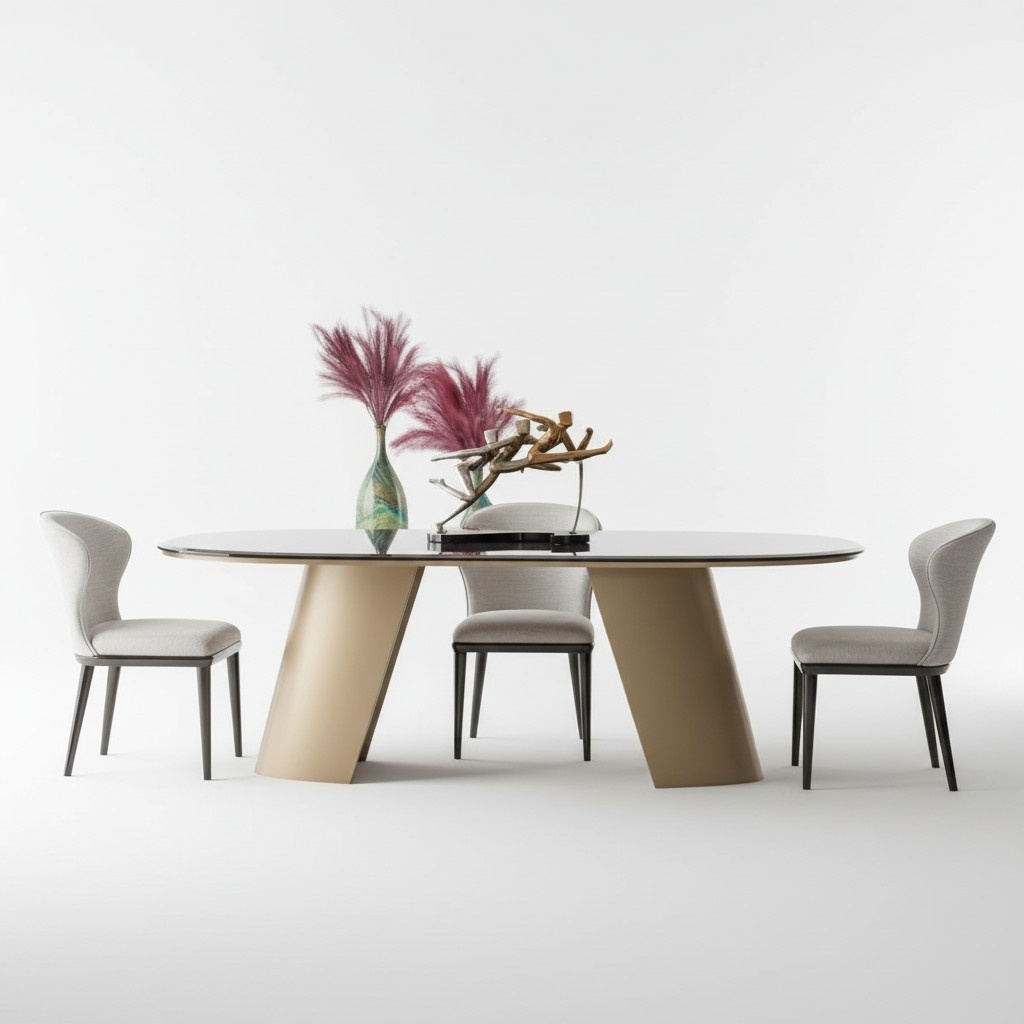 Modern dining room set with dining table and 6 comfortable chairs.