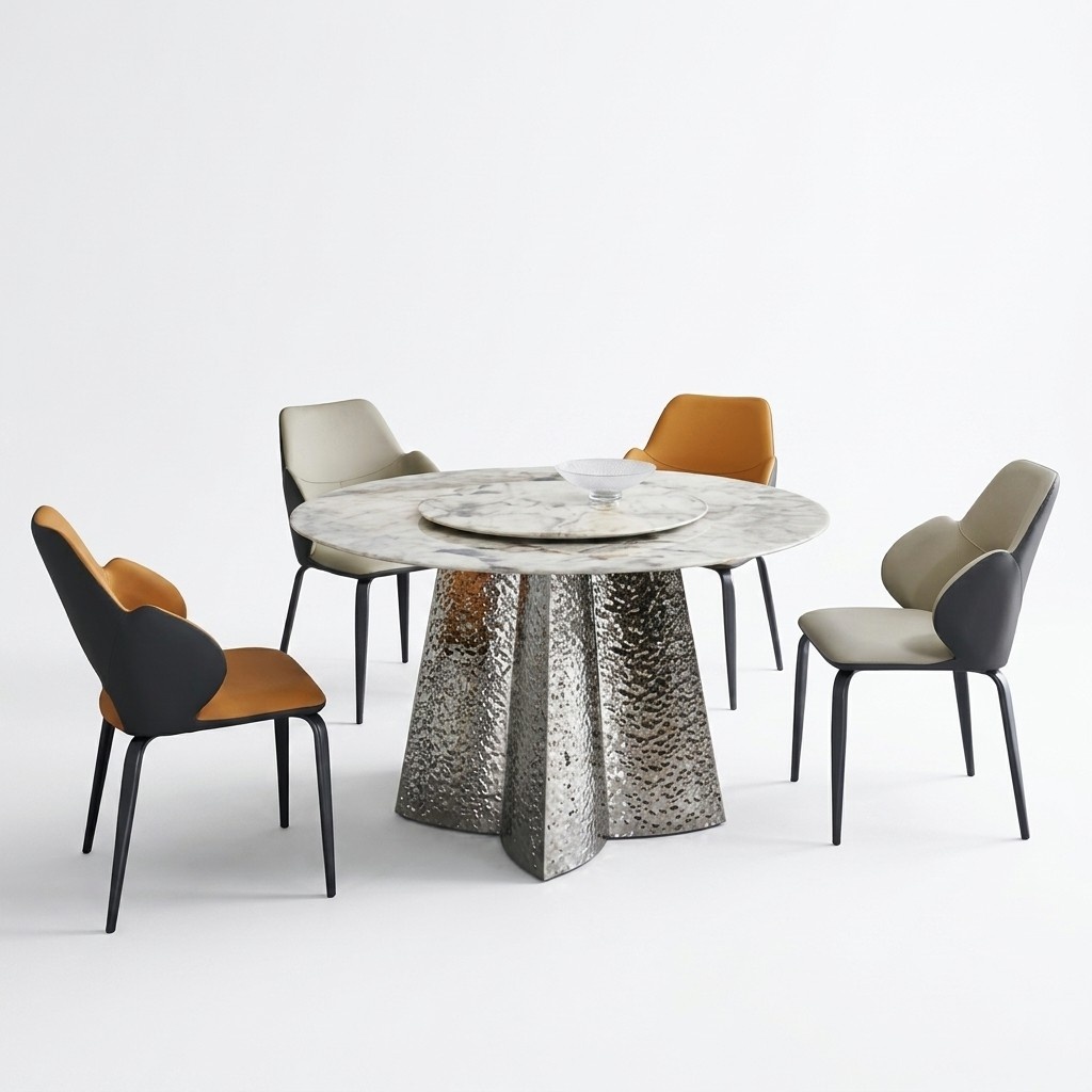 Modern dining group designer dining table 4x faux leather chairs luxury 5-piece set