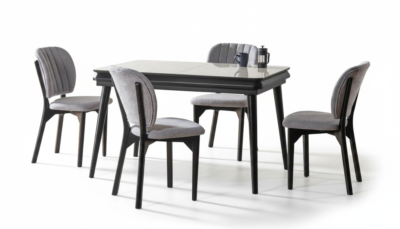 Modern dining group designer dining table 4x chairs 5-piece stylish set