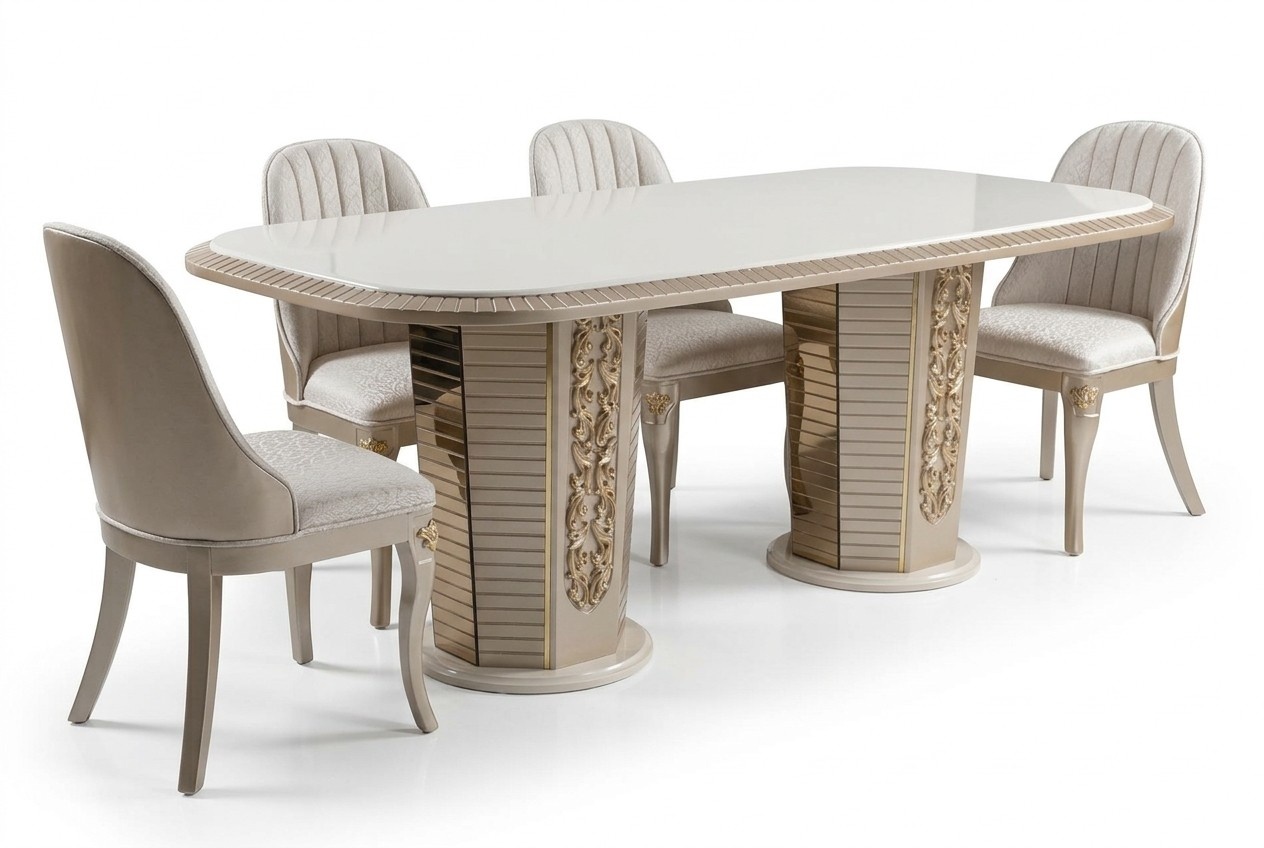 Modern wooden dining table in beige