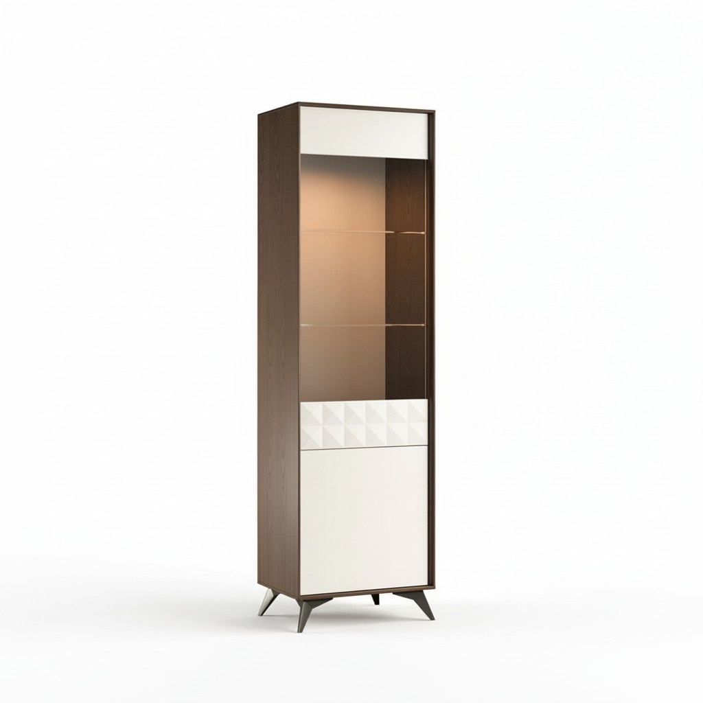 Modern style made of real wooden showcase/cupboard with swing doors & glass shelves