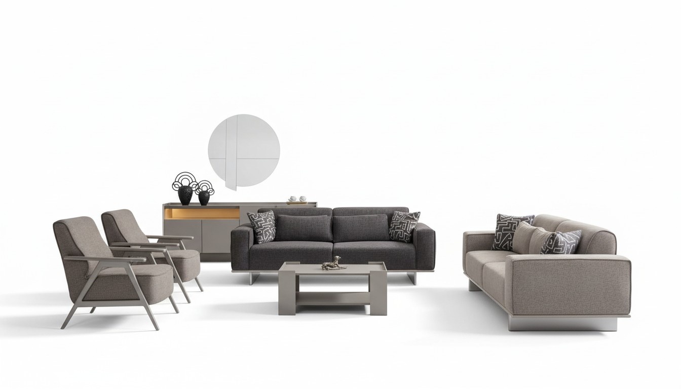 Modern fabric upholstered sofa set, 4-piece sofa furniture.