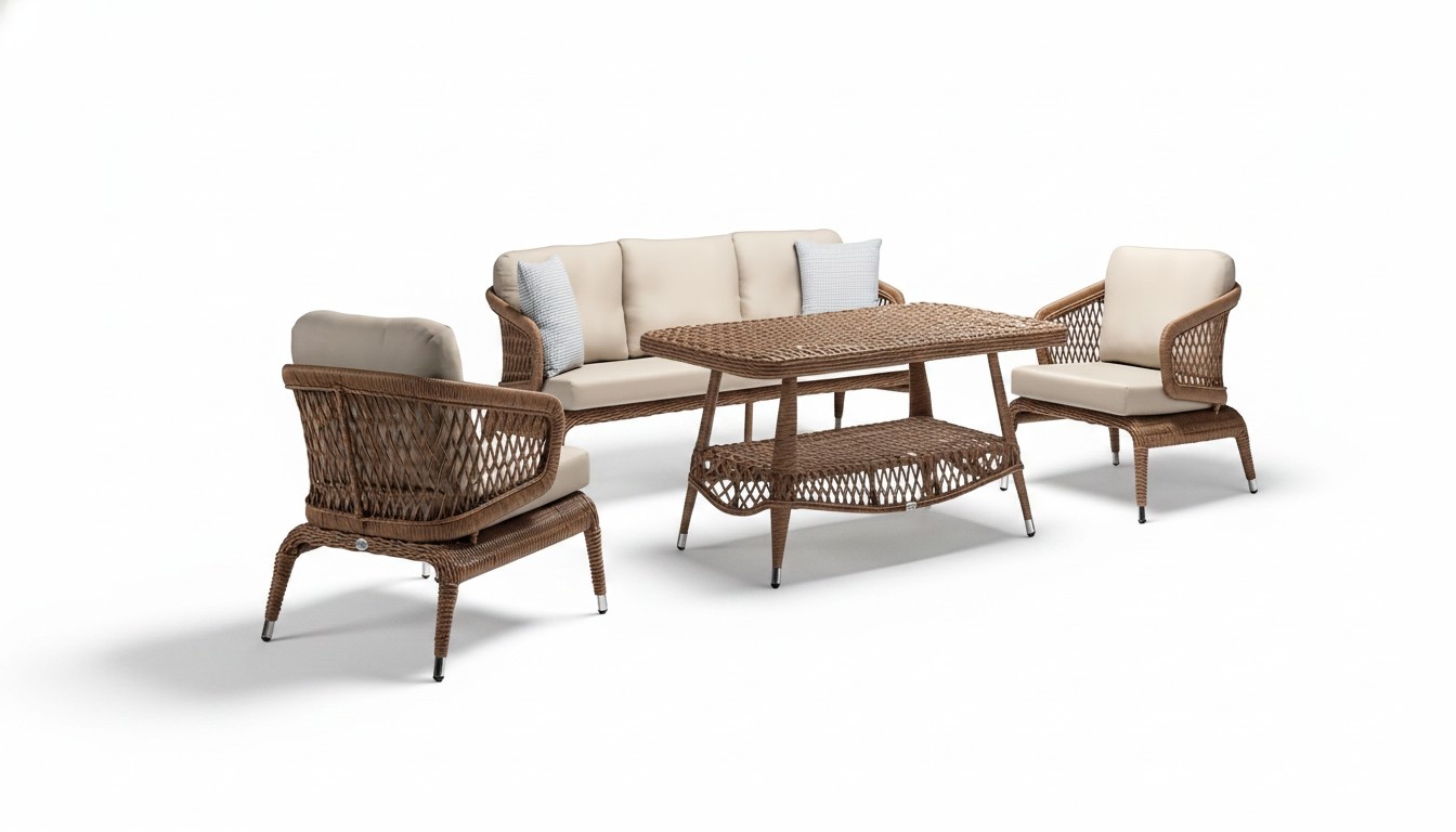 Modern garden furniture luxury sofa set ofa 3-seater 2x armchair coffee table brown