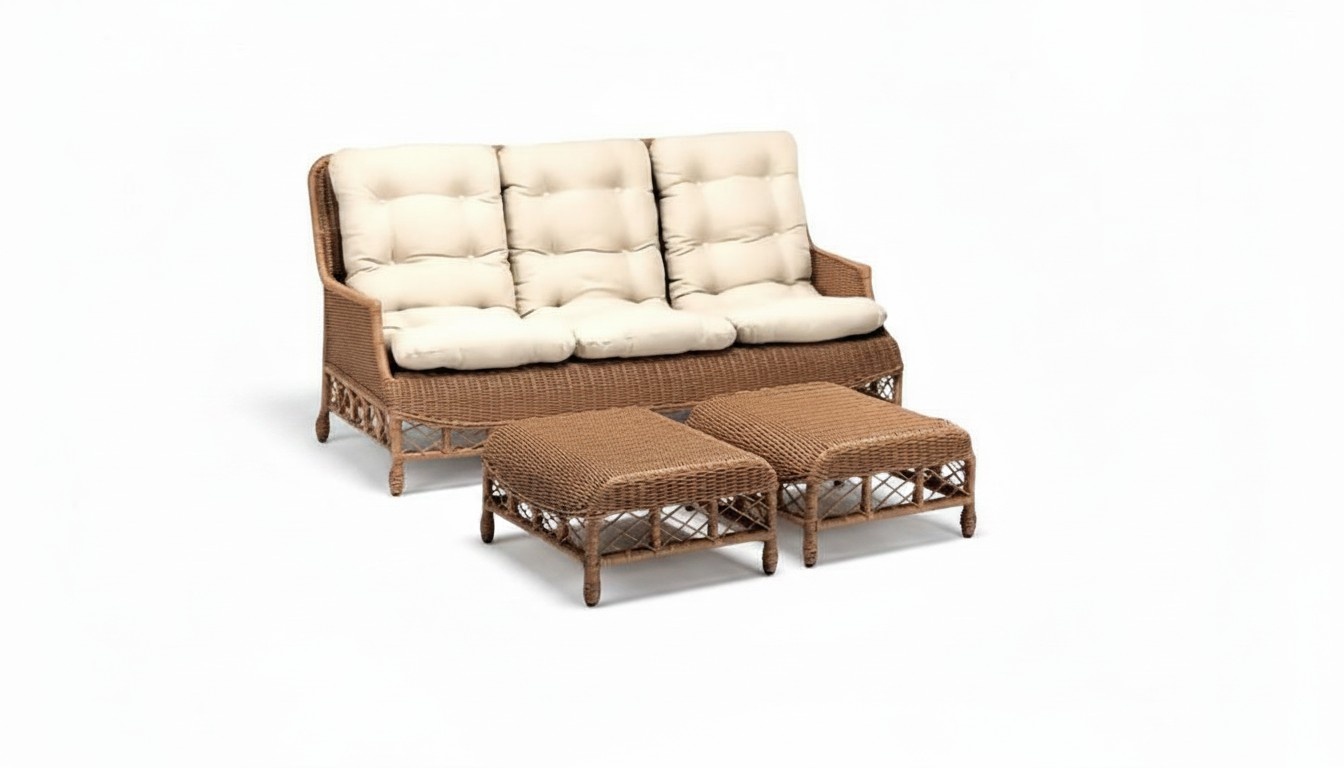 Modern garden furniture set exclusive 3-seater sofa luxurious 2x ottomans brown